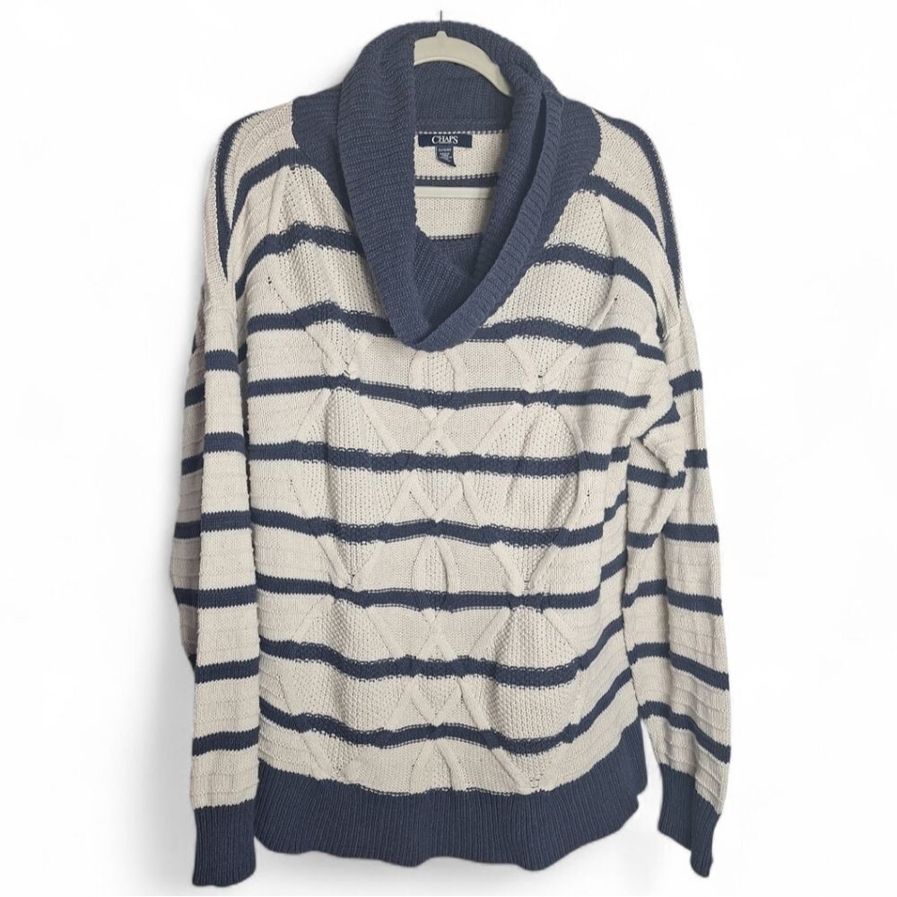 Chaps Knit Sweater Cowl Turtle Neck Long Sleeve Nautical XL Womens Cotton Blend